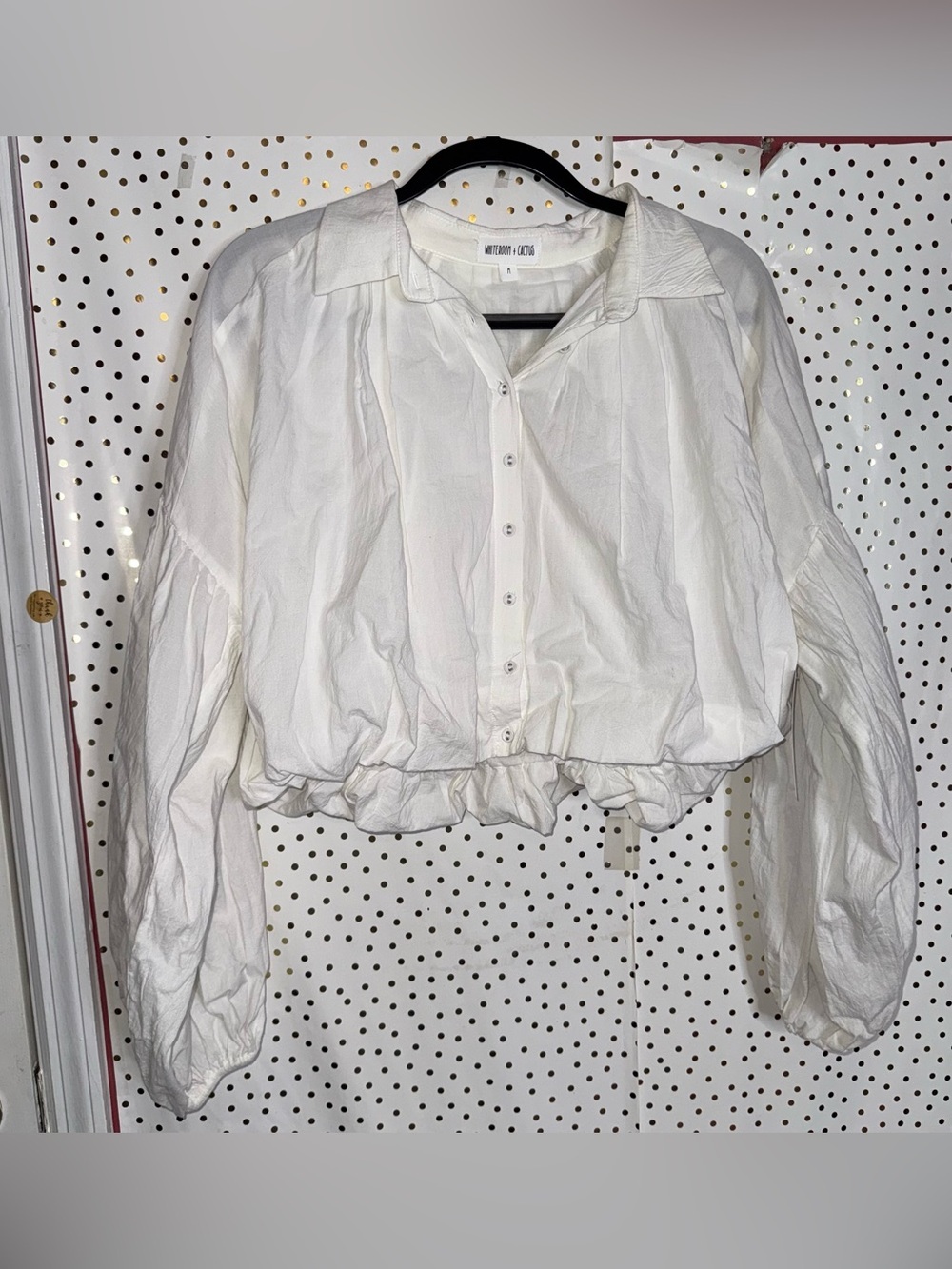 Whiteroom + Cactus White Cropped Button-Down Blouse with Balloon Sleeves
